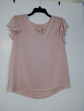 Philosophy Blush Pink Ruffle Sleeve V-Neck Blouse
